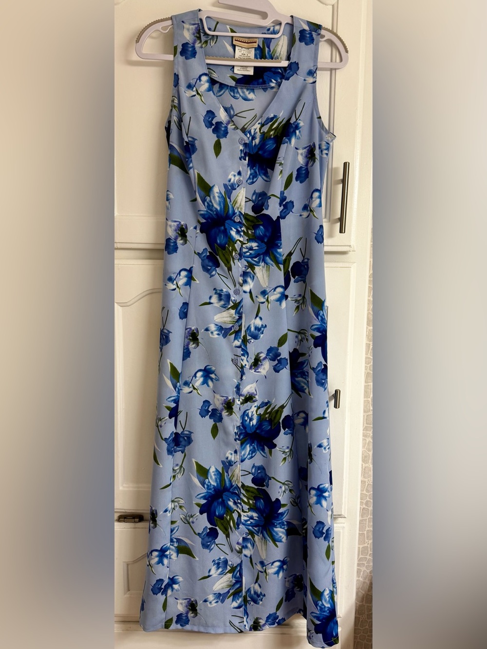 VTG 90s Expressions Periwinkle Blue Floral Button Down Maxi Dress Slit Size 8 - Picture 3 of 9